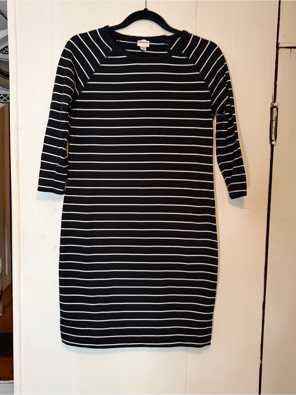 Merona size M Striped Black & White Women's Knit Dress with 3/4 sleeves